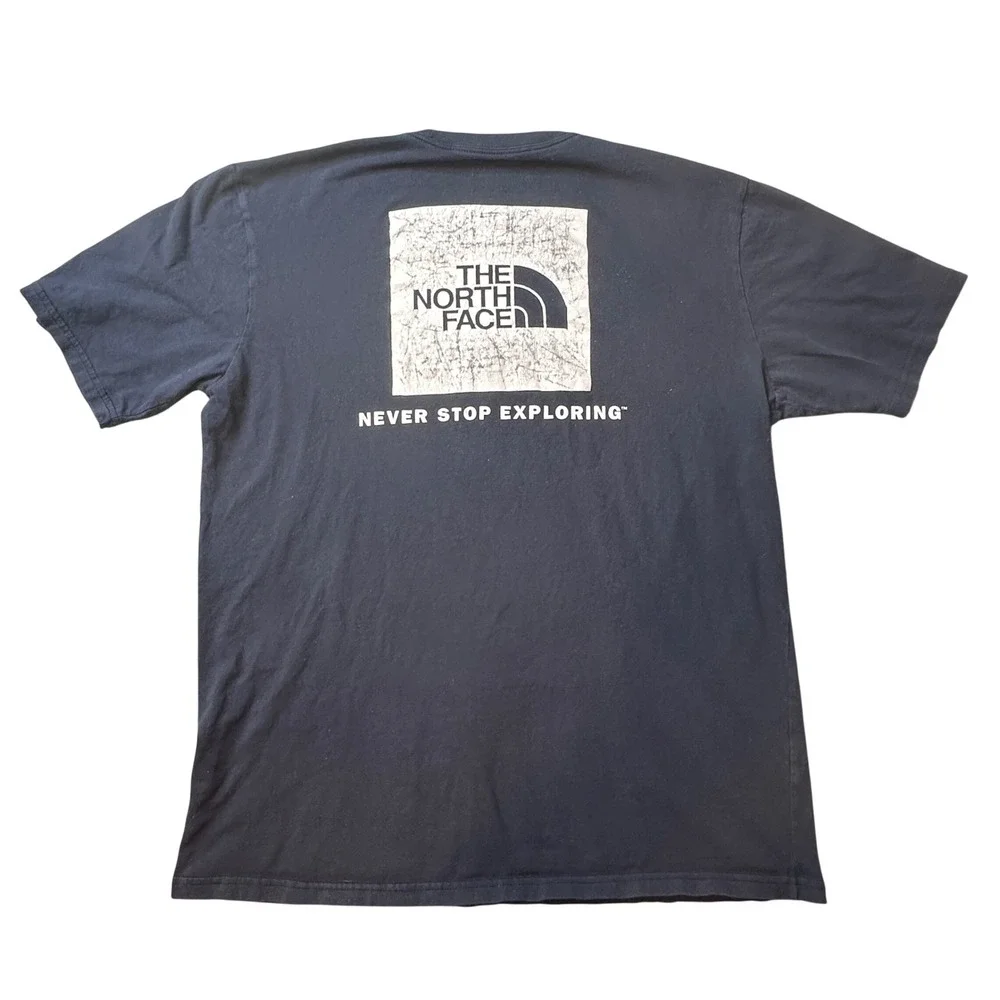 The North Face T-Shirt Mens L Navy Blue Box Logo Short Sleeve Graphic Tee Hole